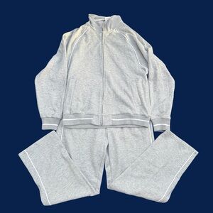 Sz L Two Pc Set John Blair White Striped Zip Up Track Suit Ash Gray Men’s